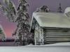 Einsame Hütte in der finnischen Polarnacht
